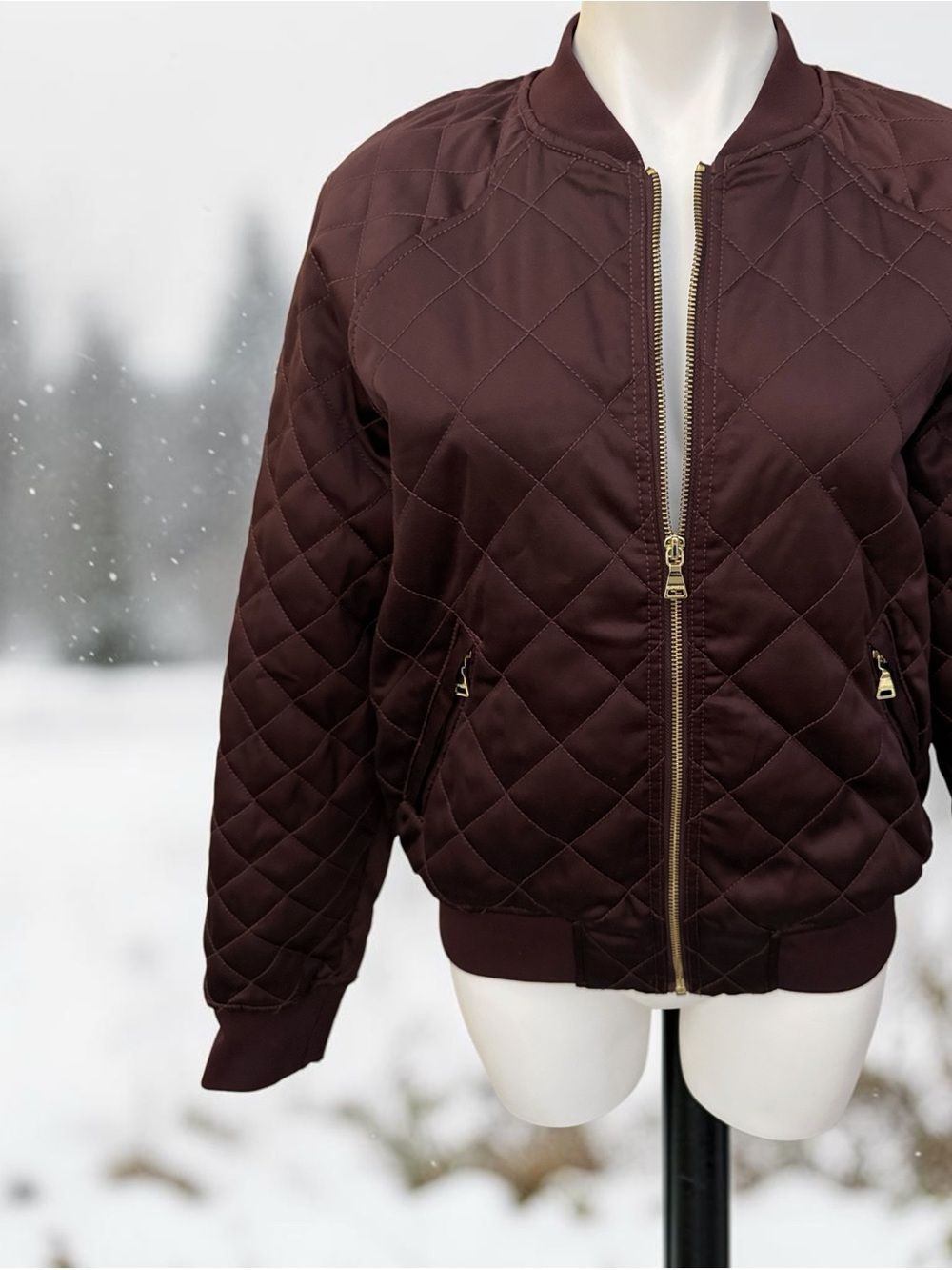 Quilted Bomber Jacket in Dark Burgundy - Women's